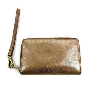 Fossil Emma Wallet Rose Gold Metallic Zip Around Clutch Cell Phone Holder